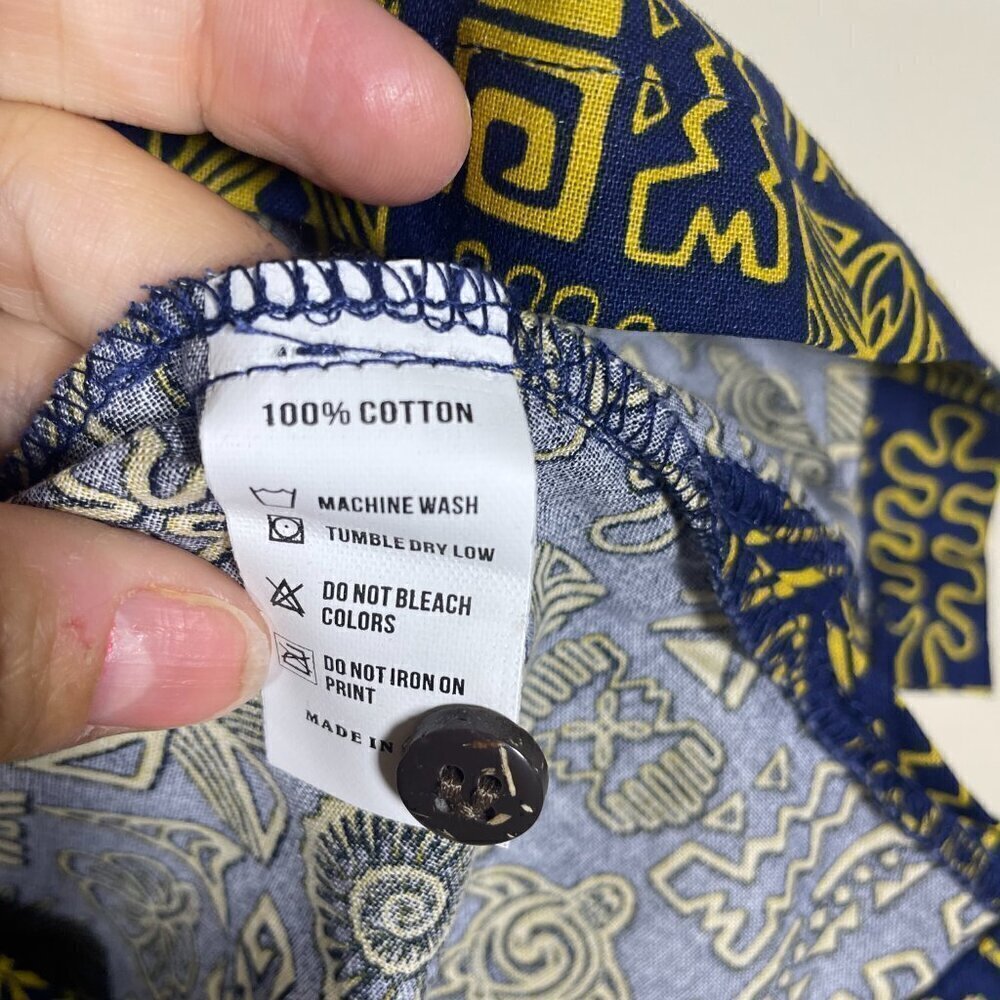 Canoe Club Nwt Men's Ss Navy Yellow Tropical Print Button-Up Shirt 16 Cotton! — image 4 of 6